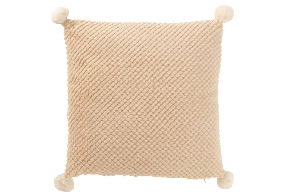 Kussen Zacht Pompons Polyester Beige - J-LINE