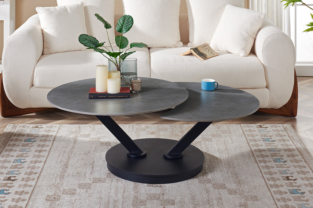 Salontafel 'Nara' Rond Draaibaar Steen Lichtgrijs - RS