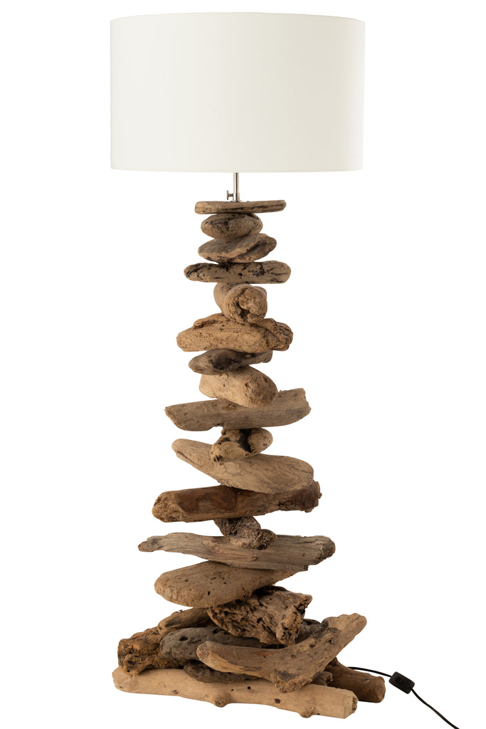 Lampe en bois flotté + abat-jour naturel/beige M - J-LINE