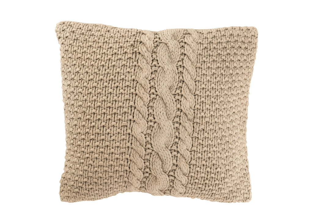 Kussen Gebreid+Vlecht Katoen Beige - J-LINE