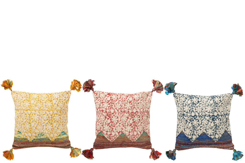 Kussen Bloemen + Chindi Katoen Rood/Wit - J-LINE