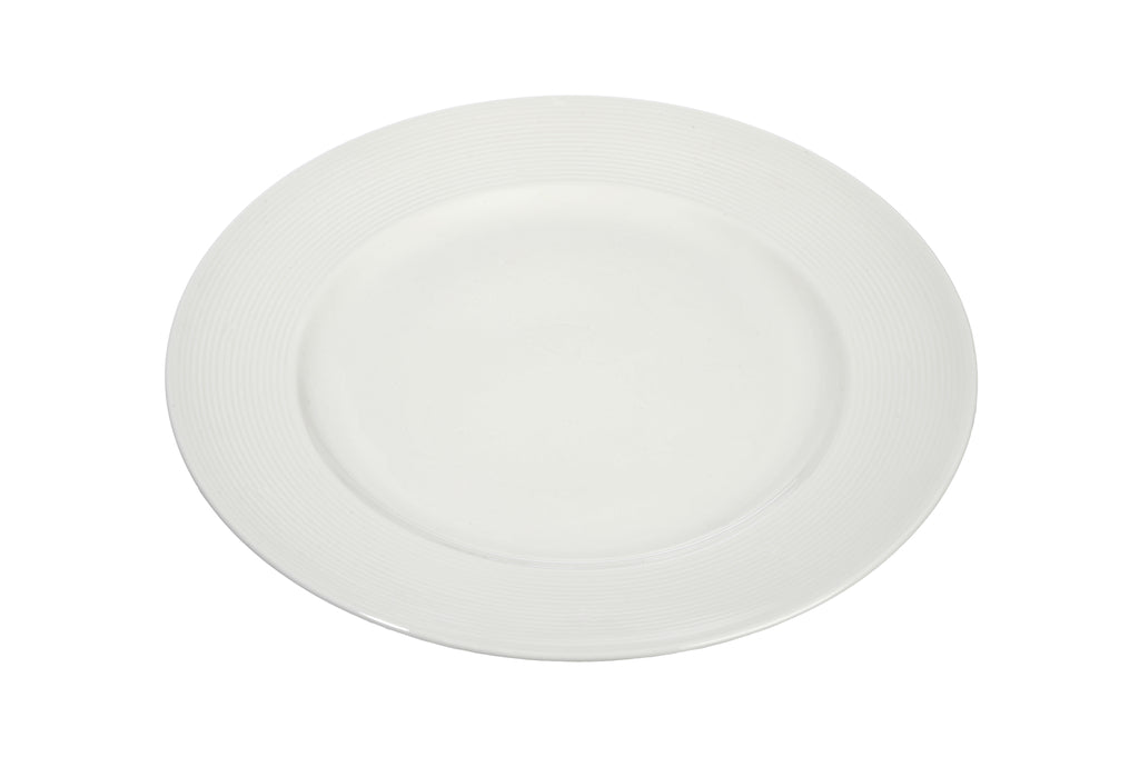 Assiette en porcelaine rayée blanche - J-LINE