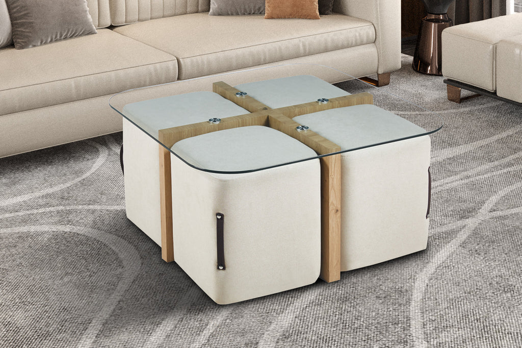 Salontafel 'Shana' met 4 poefs stof Decor Oude eik - RS