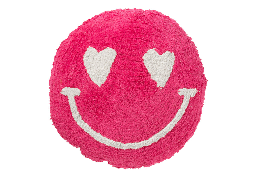 Kussen Smiley katoen roze/wit - J-LINE