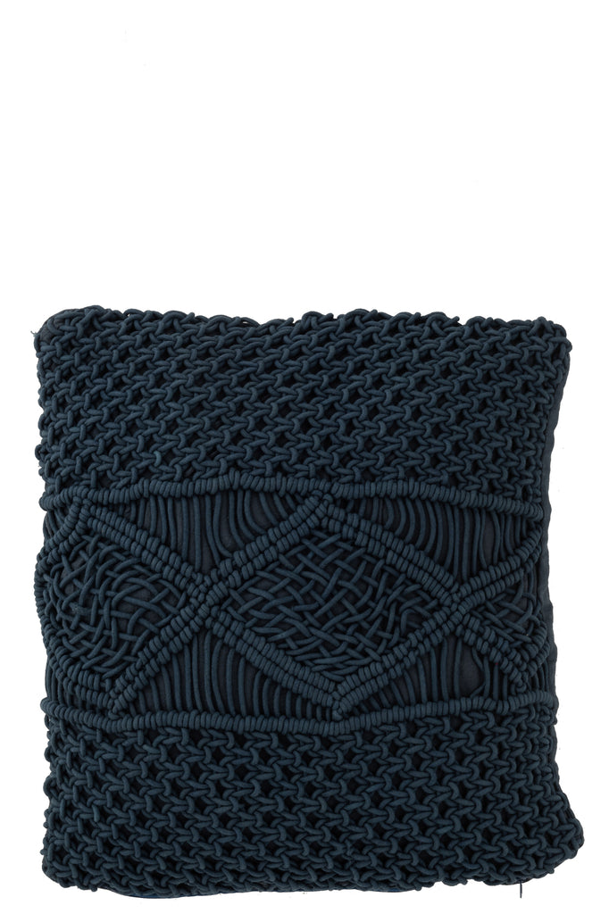 Kussen Macramé Katoen Blauw - J-LINE