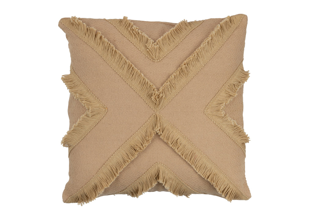 Kussen Kruis Vierkant polyester beige - J-LINE