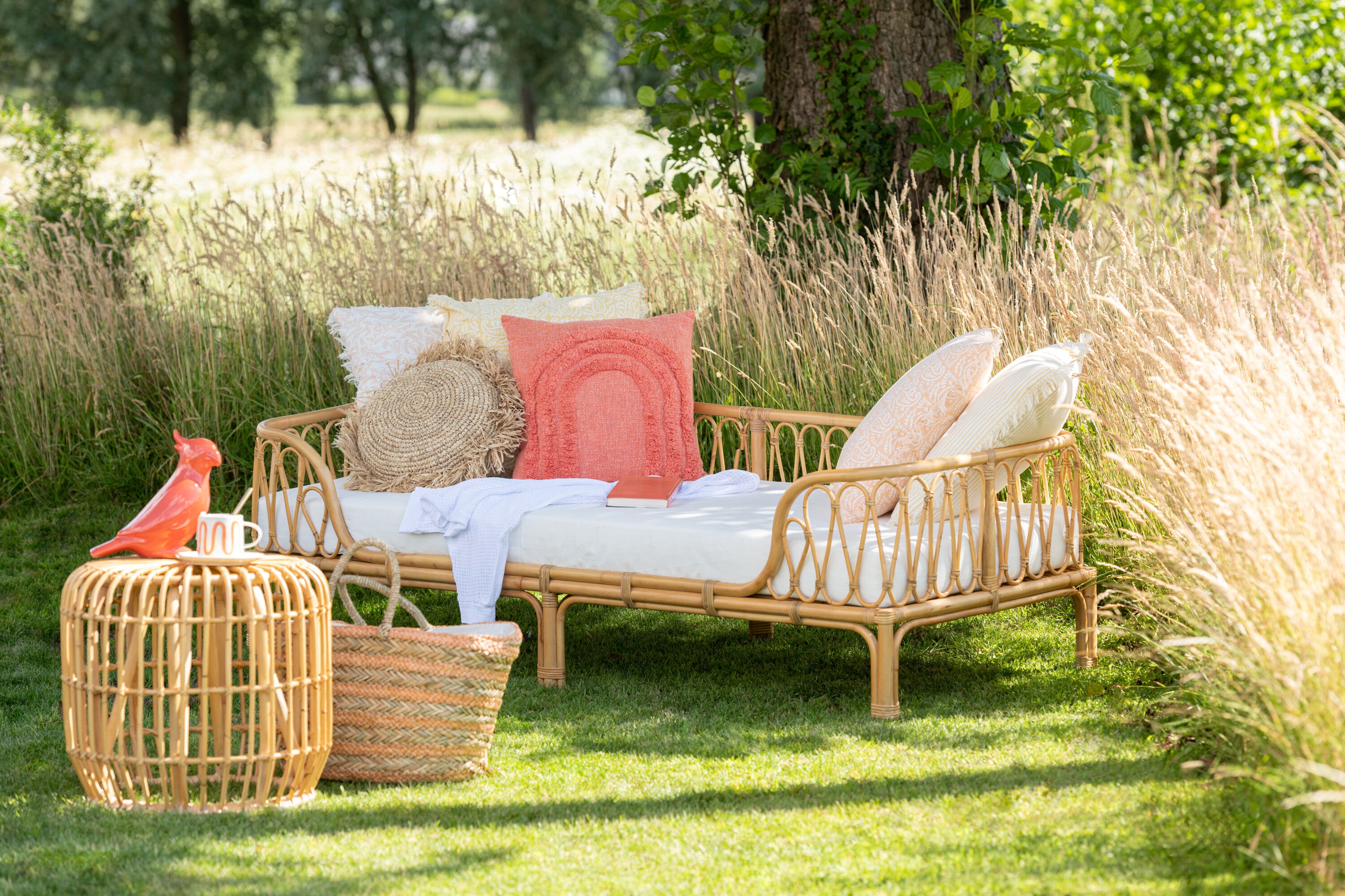 Kussen Rond Raffia Natuurlijk - J-LINE