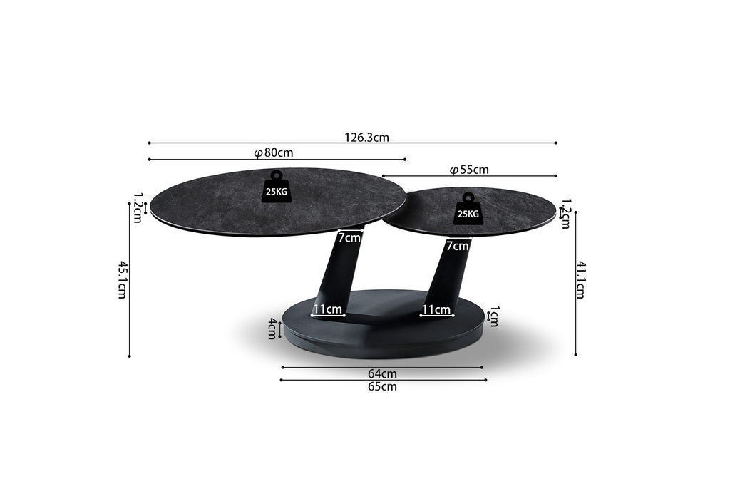 Salontafel 'Sapporo' Rond Draaibaar Steen Donkergrijs - RS