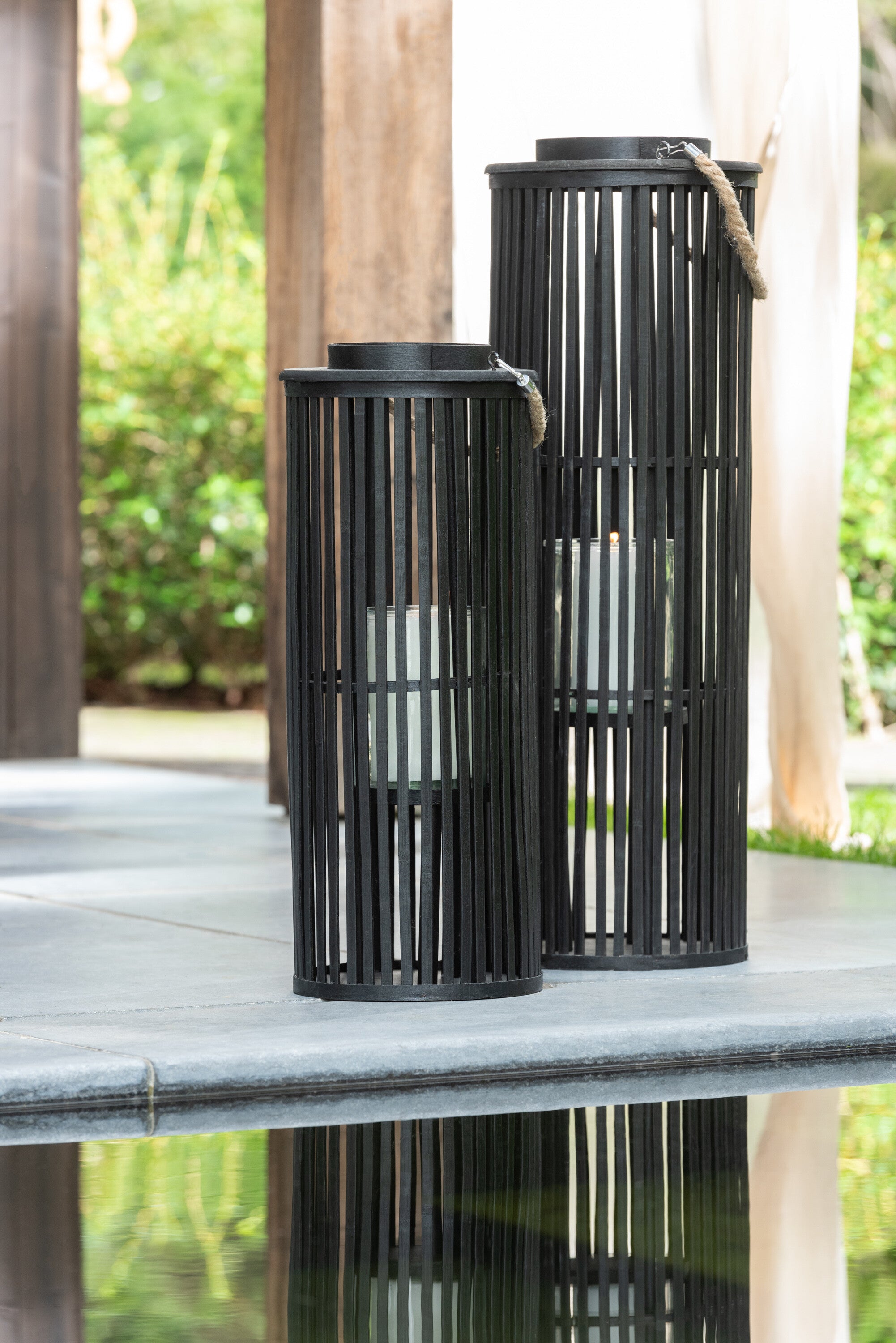 Lantaarn buis Bamboe Zwart S - J-LINE