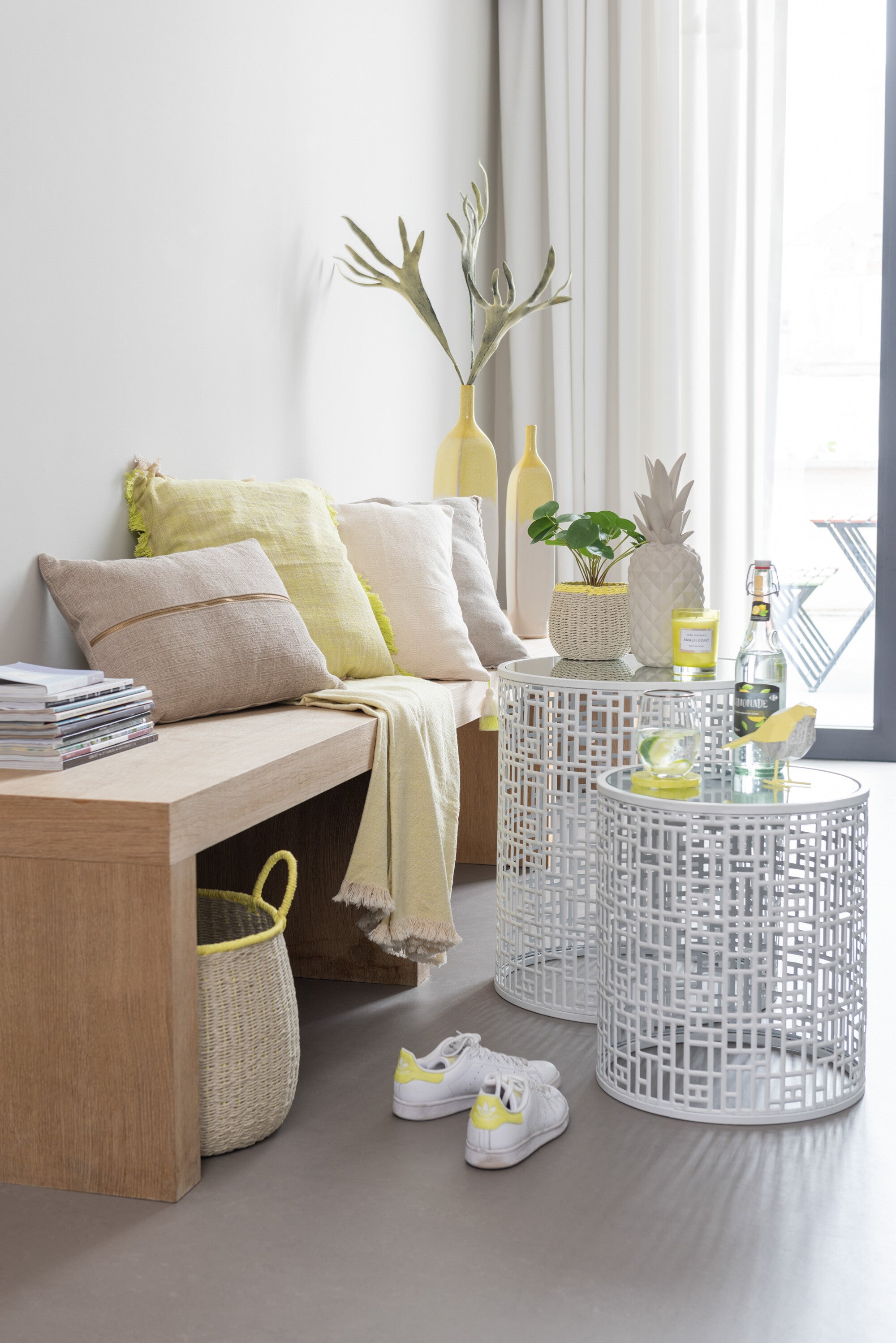 Plaid en coton jaune/beige - J-LINE