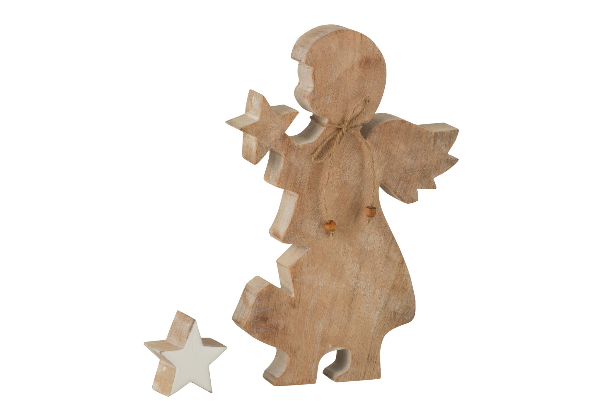 Engel Ster Mango Hout Witte Was/Wit L - J-Line