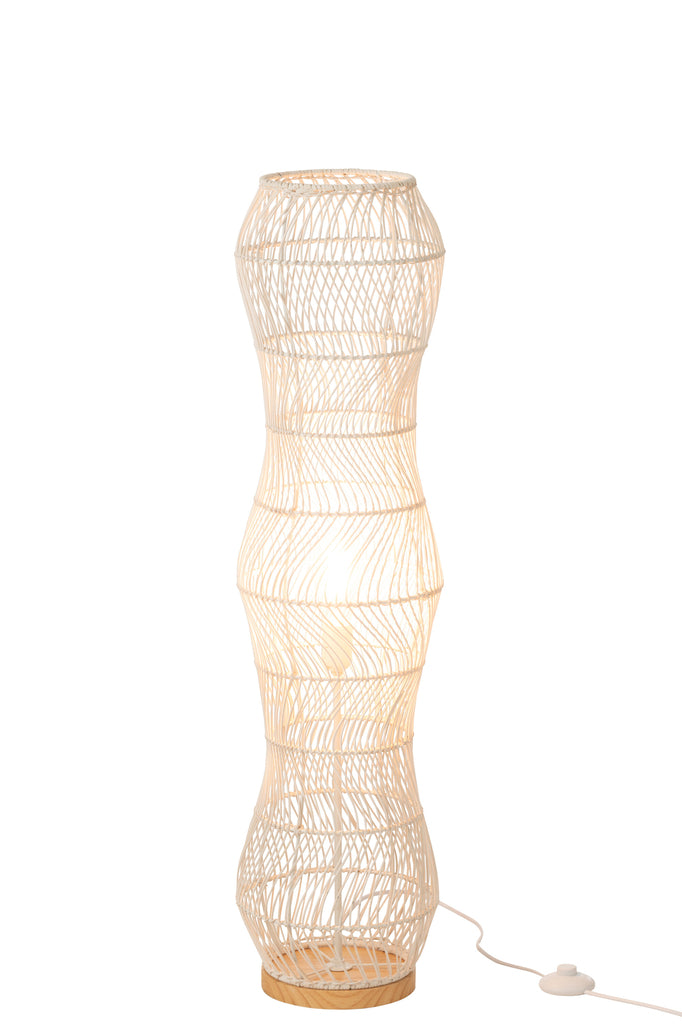 Lampadaire en métal tressé et rotin blanc - J-LINE