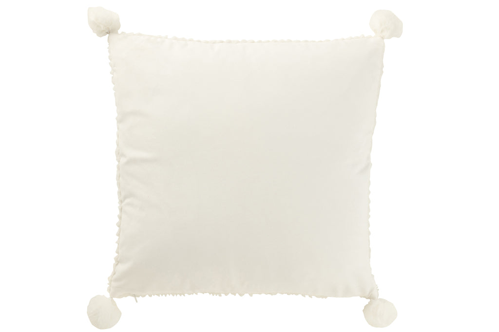 Kussen Zachte Pompons Polyester Wit - J-LINE