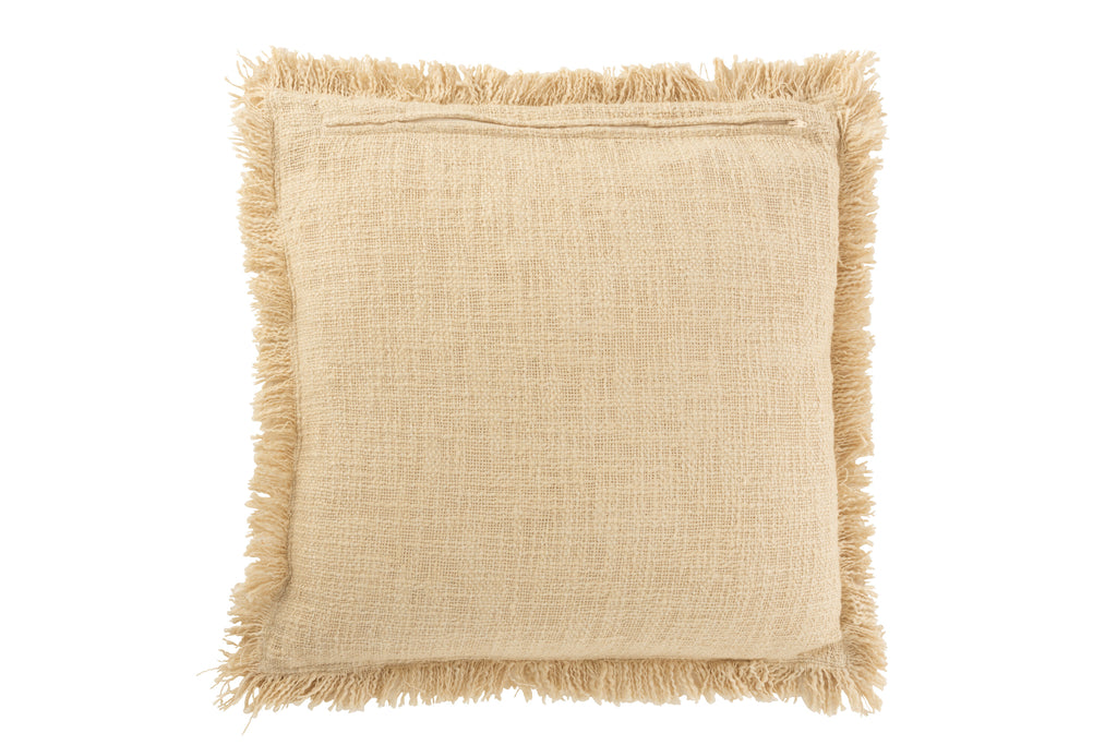 Kussen franje katoen/fluweel beige - J-LINE