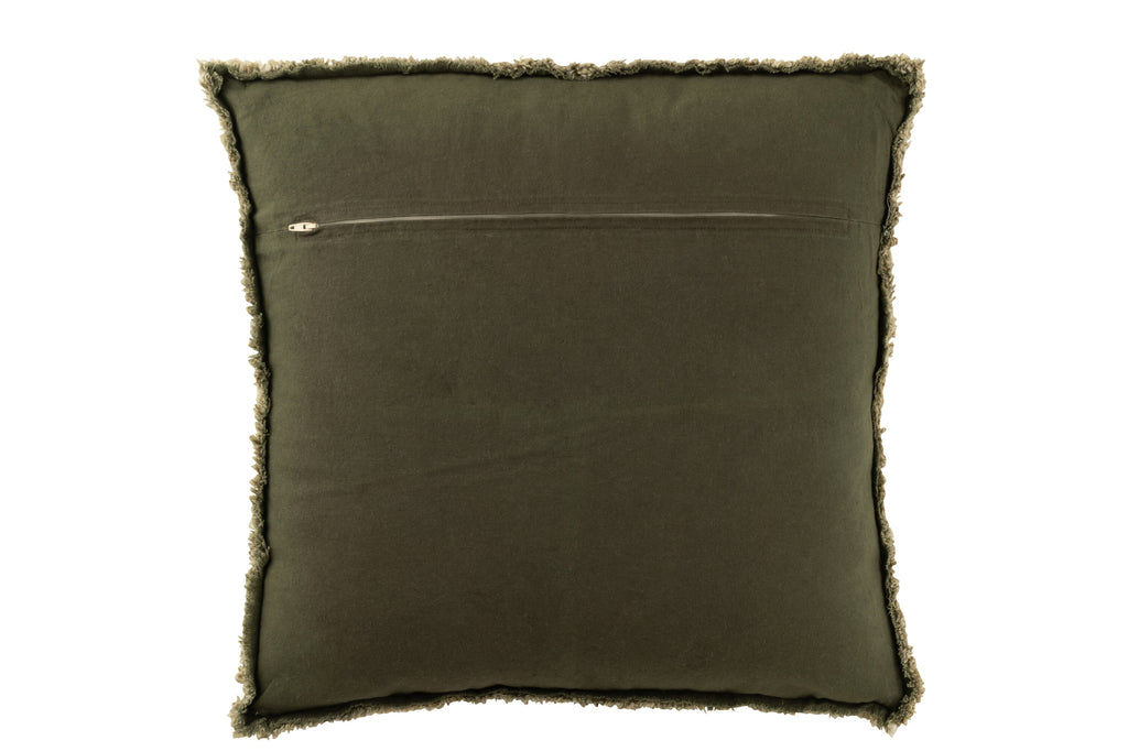 Kussen rafelig polyester/katoen donkergroen - J-LINE
