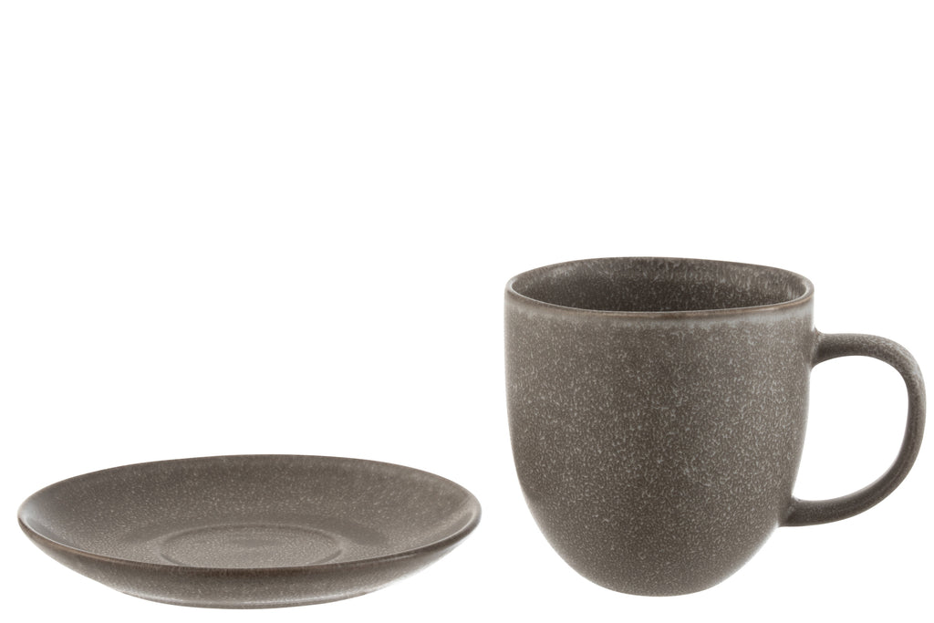 Mok + Onderzetter Louise Keramiek Bruin - J-LINE