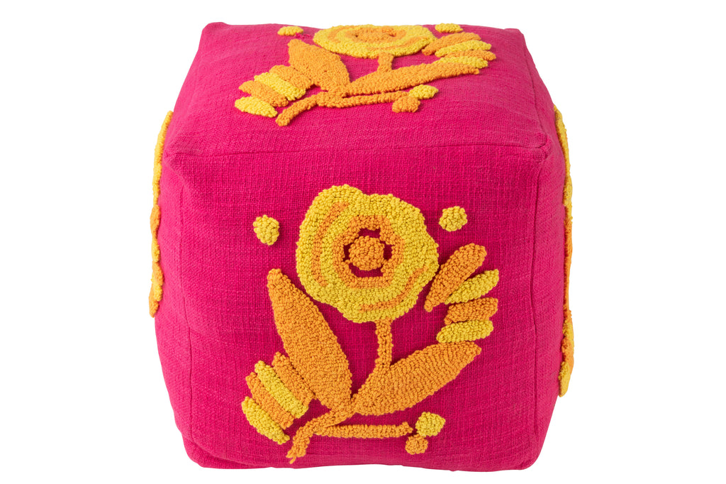 Poef Vierkant Bloem roze/oranje/geel - J-LINE