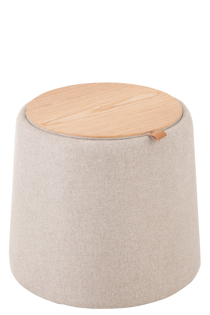 Poef/Bijzettafel textiel/hout beige - J-LINE