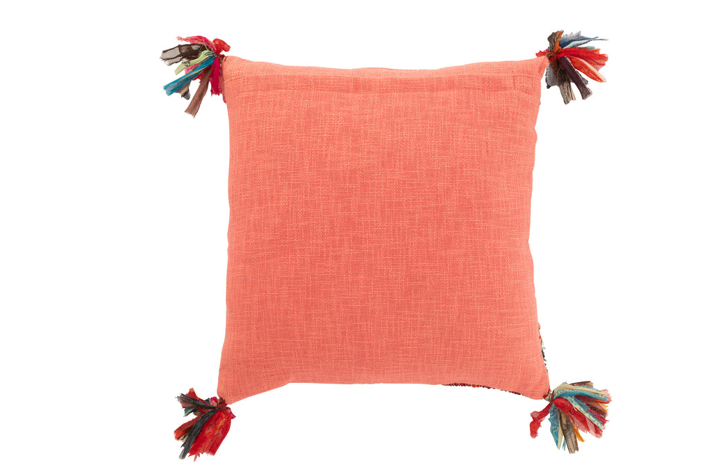 Kussen Chindi Kwastjes Katoen/Polyester Roze - J-LINE