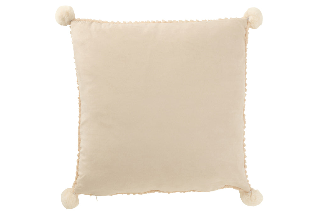 Kussen Zacht Pompons Polyester Beige - J-LINE