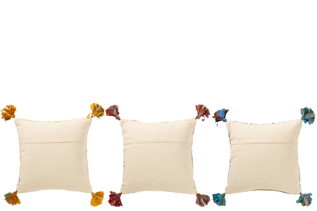 Kussen Bloemen + Chindi Katoen Rood/Wit - J-LINE