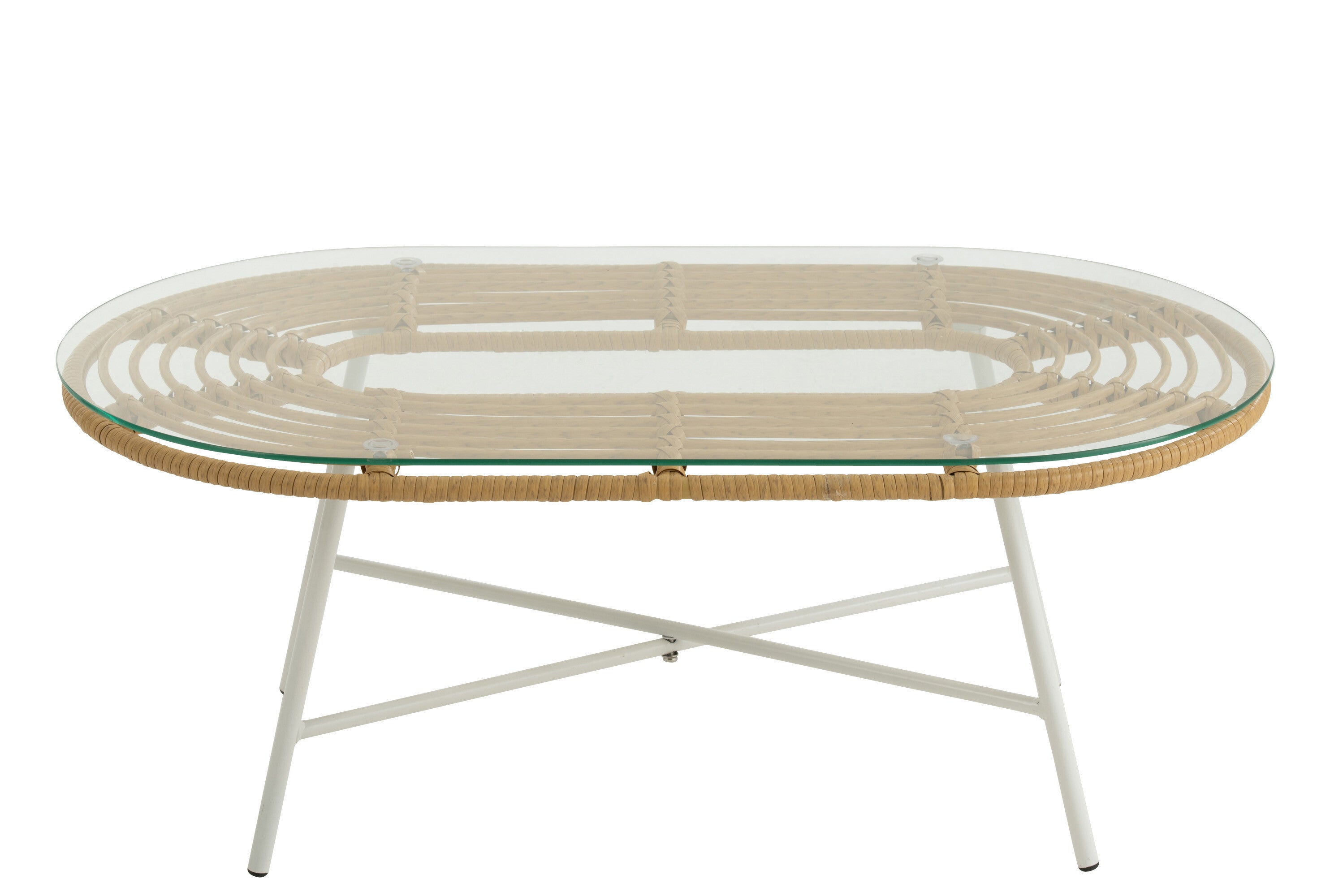 Salontafel laag ovaal metaal/glas natuurlijk/wit - J-LINE