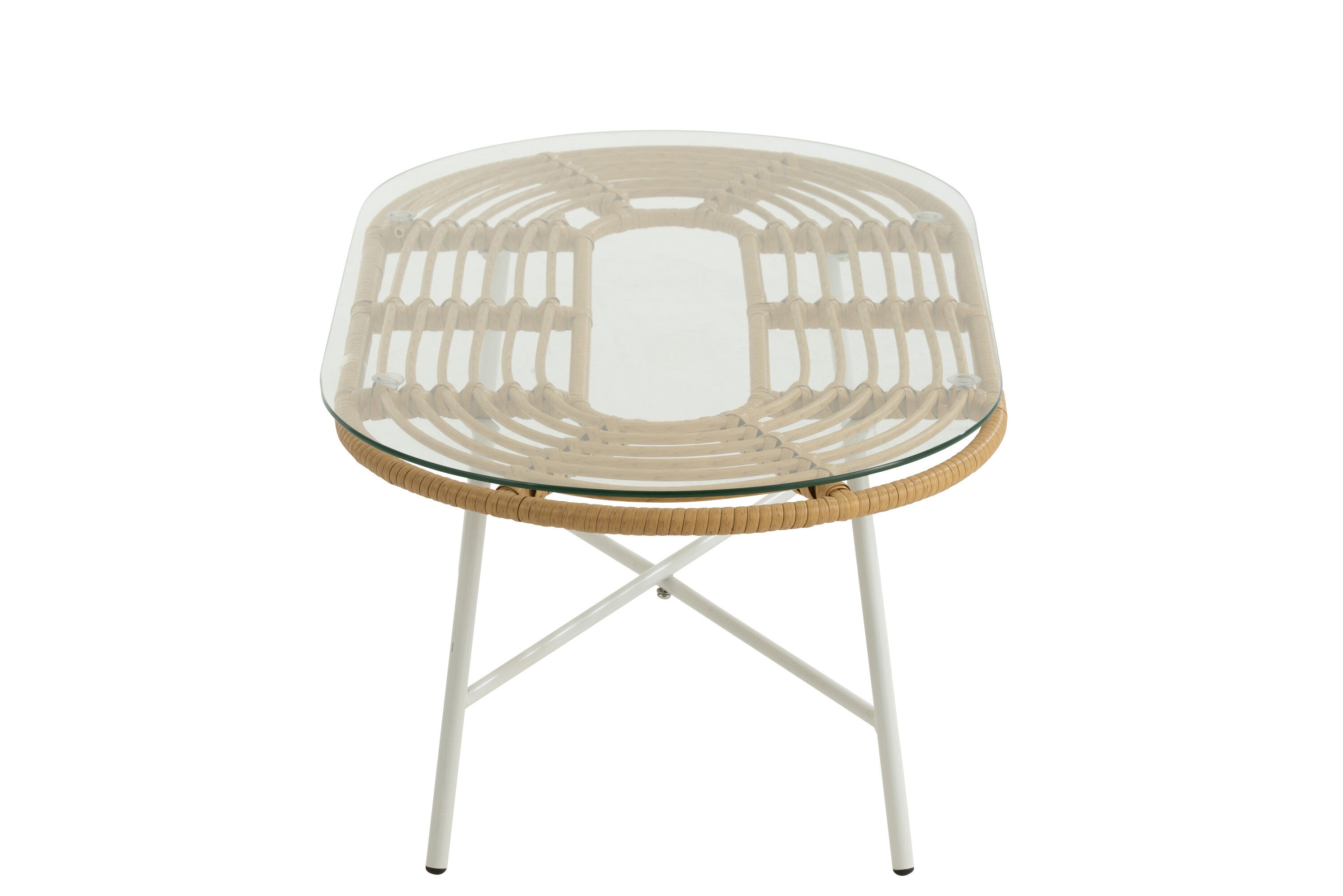 Salontafel laag ovaal metaal/glas natuurlijk/wit - J-LINE