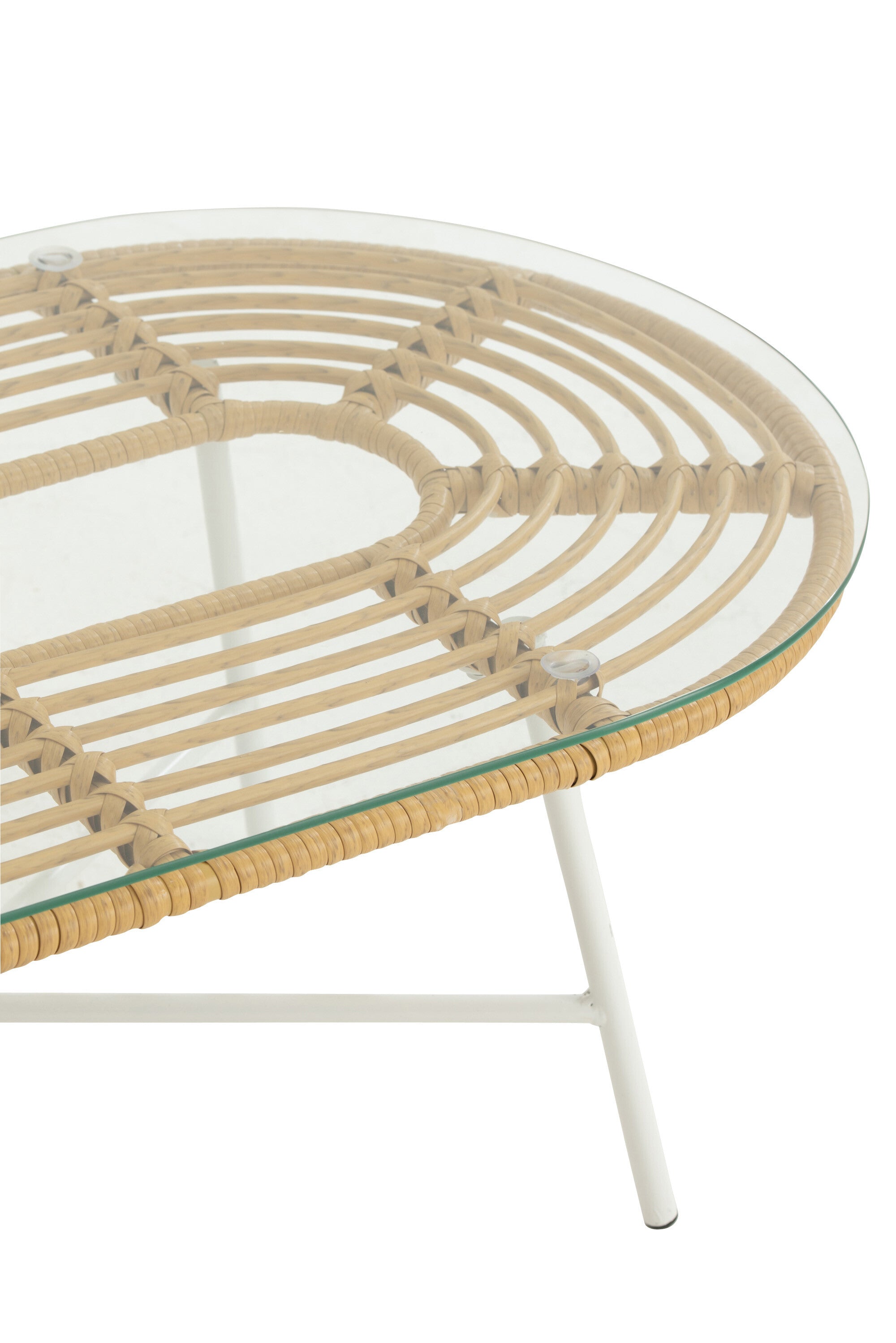 Salontafel laag ovaal metaal/glas natuurlijk/wit - J-LINE