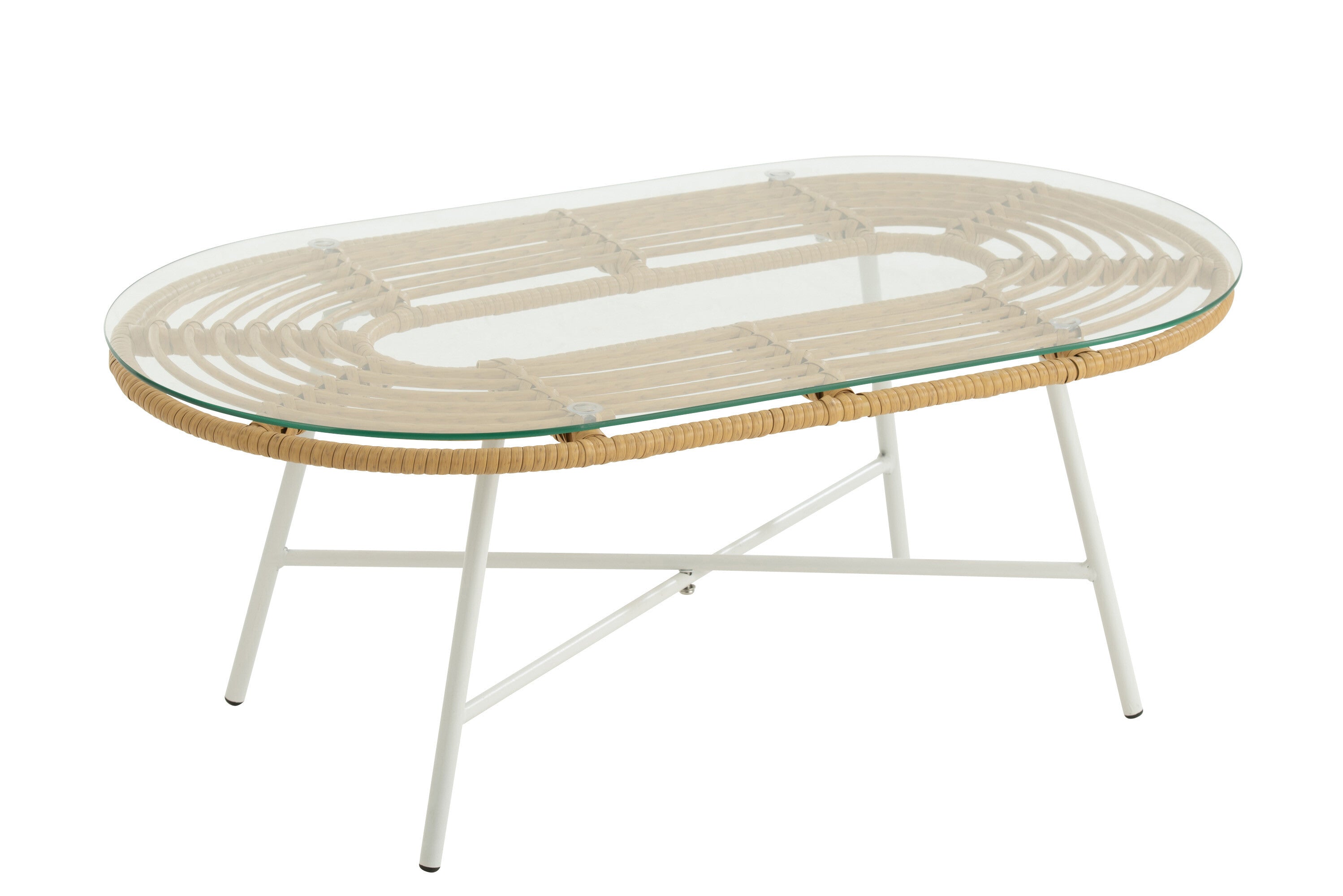 Salontafel laag ovaal metaal/glas natuurlijk/wit - J-LINE