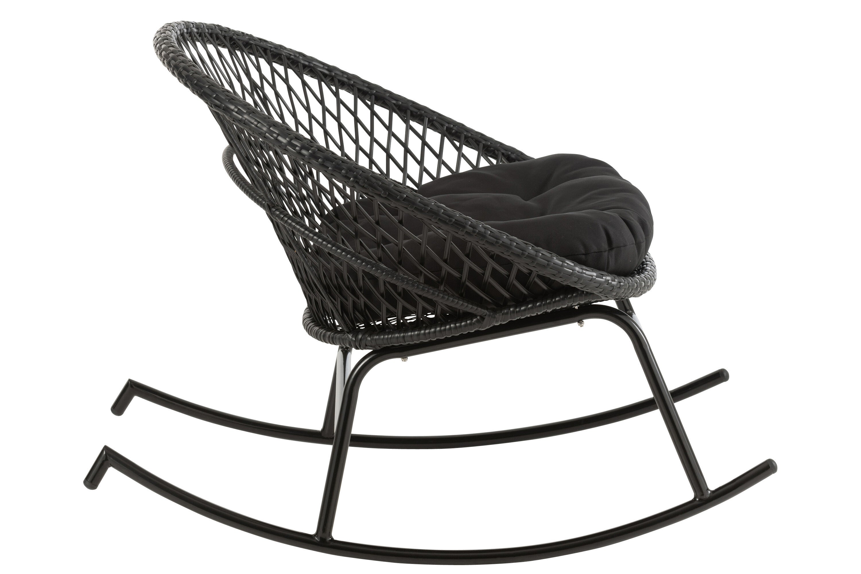 Schommelstoel + kussen Zayo metaal/riet zwart - J-LINE