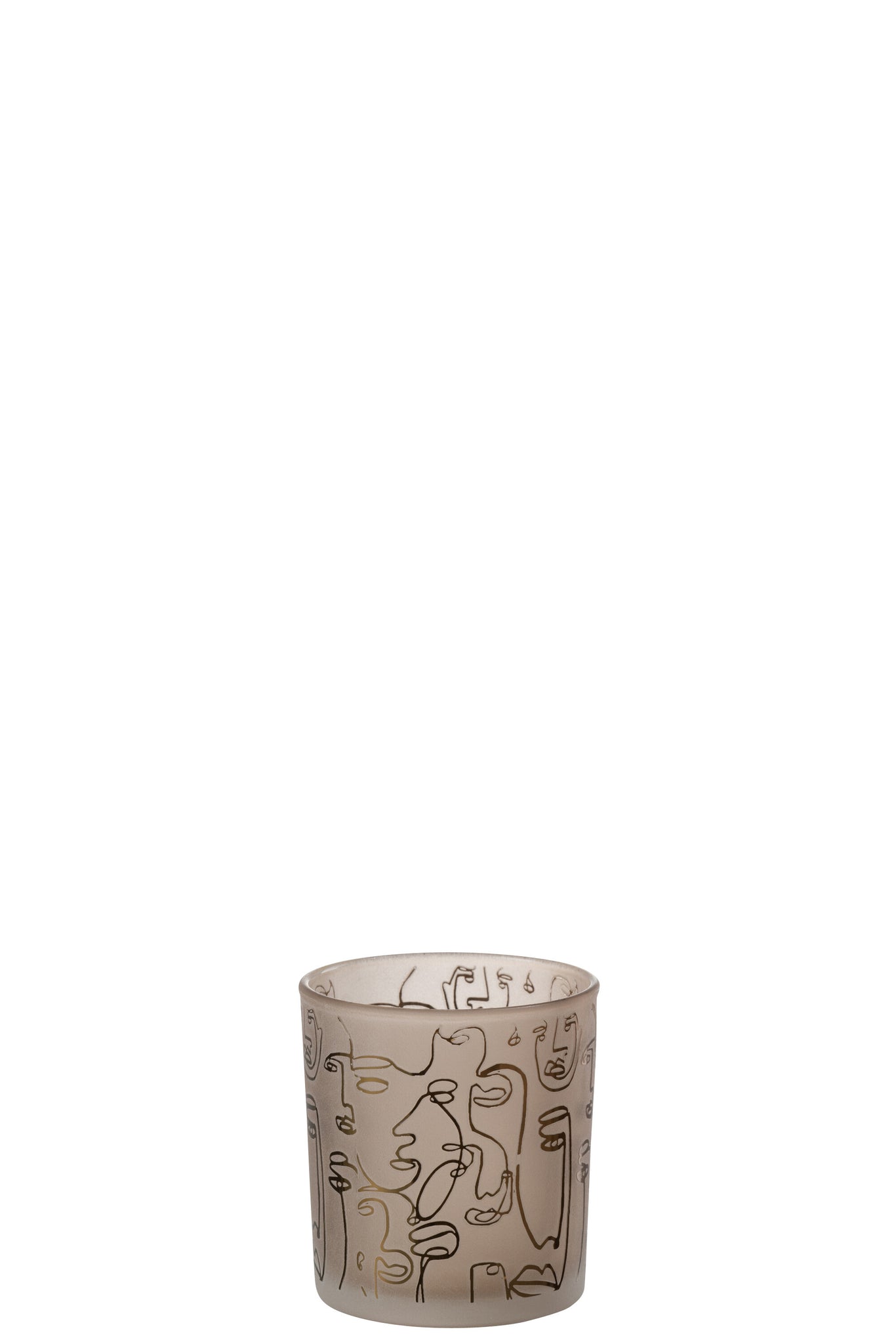 Theelicht Happy Faces Glas Beige S - J-LINE