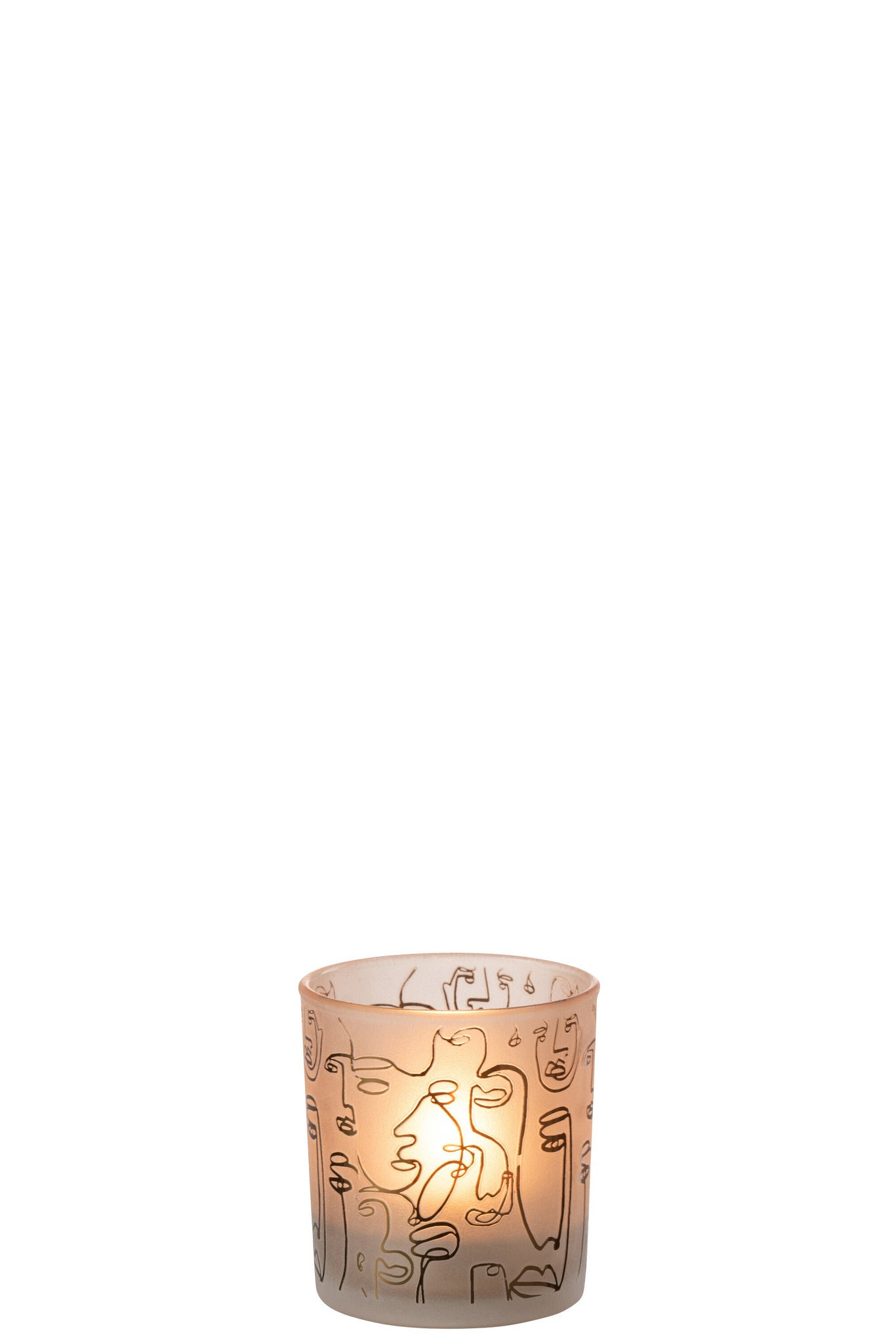 Theelicht Happy Faces Glas Beige S - J-LINE