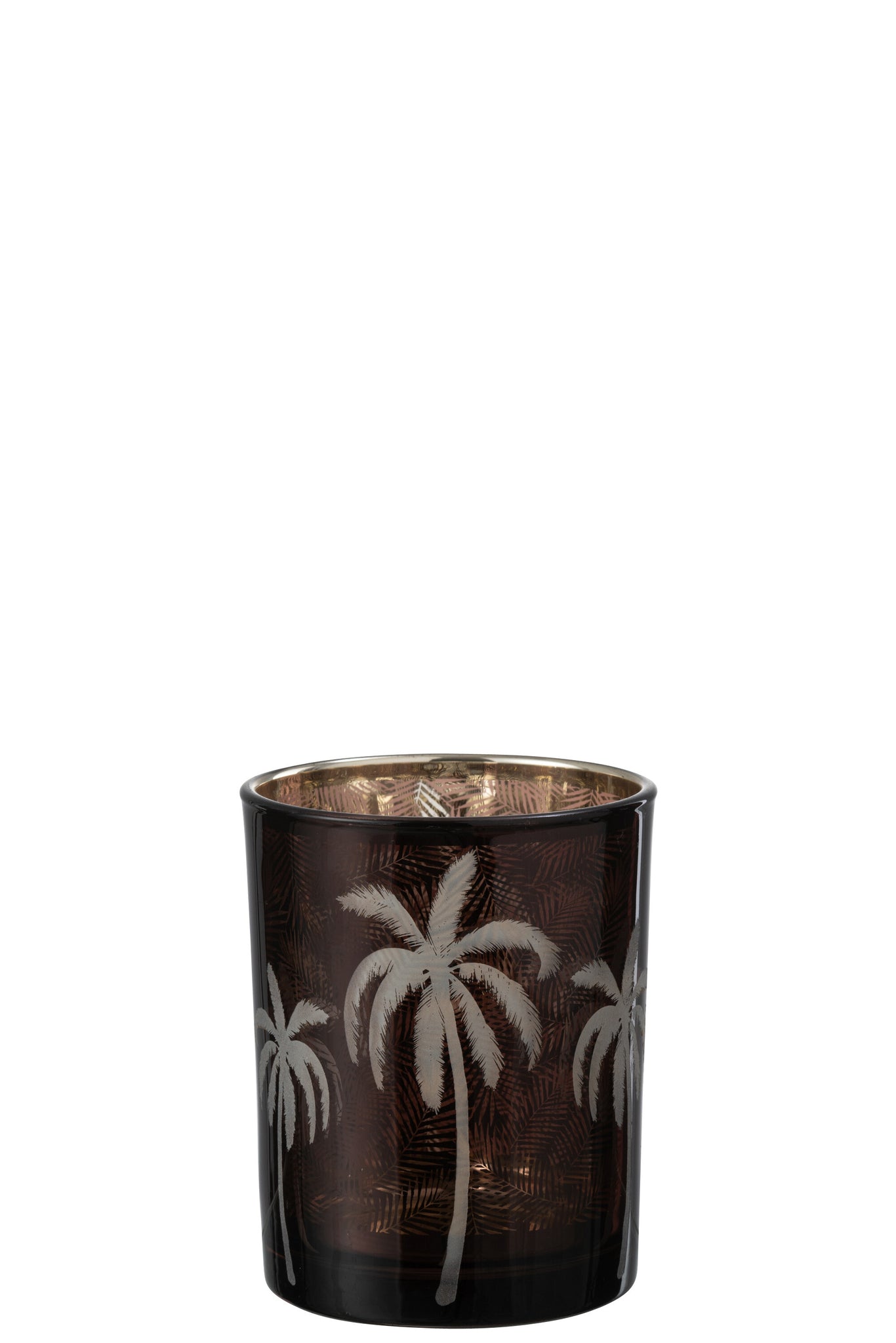 Theelicht Palmboomglas Bruin M - J-LINE