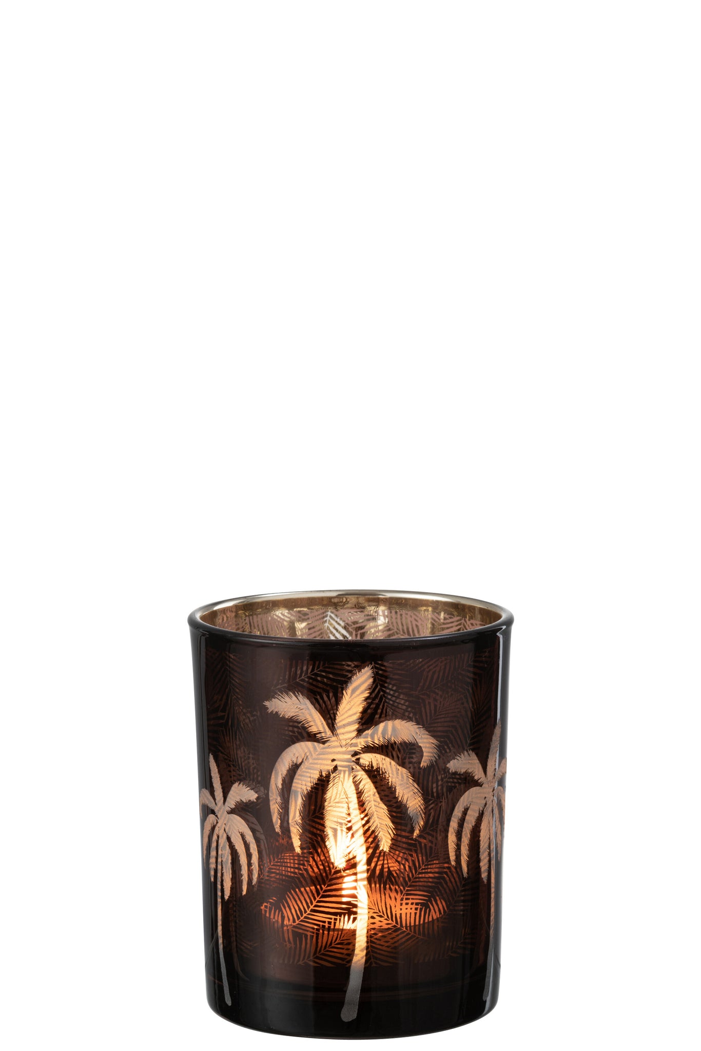 Theelicht Palmboomglas Bruin M - J-LINE