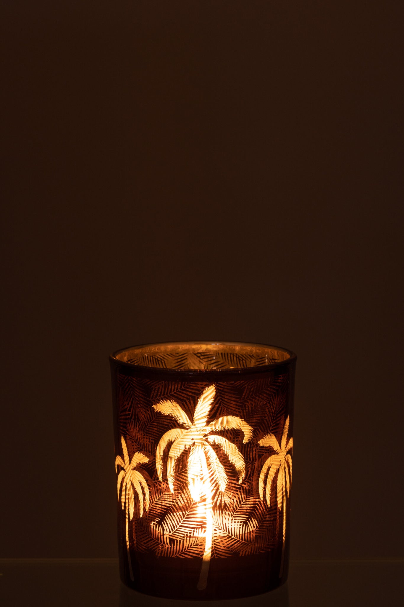 Theelicht Palmboomglas Bruin M - J-LINE