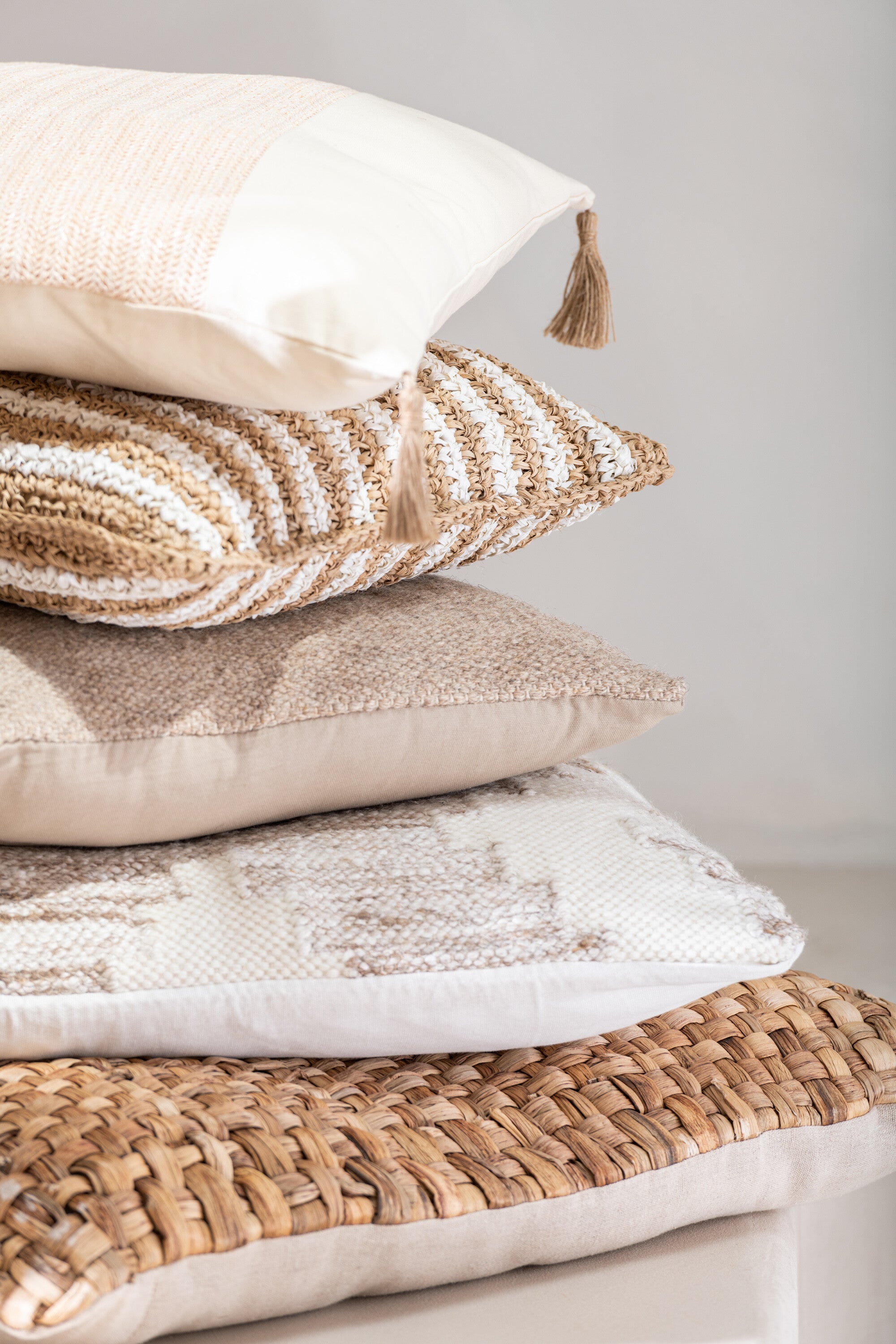 Kussen Geweven Vierkant Polyester Beige - J-LINE