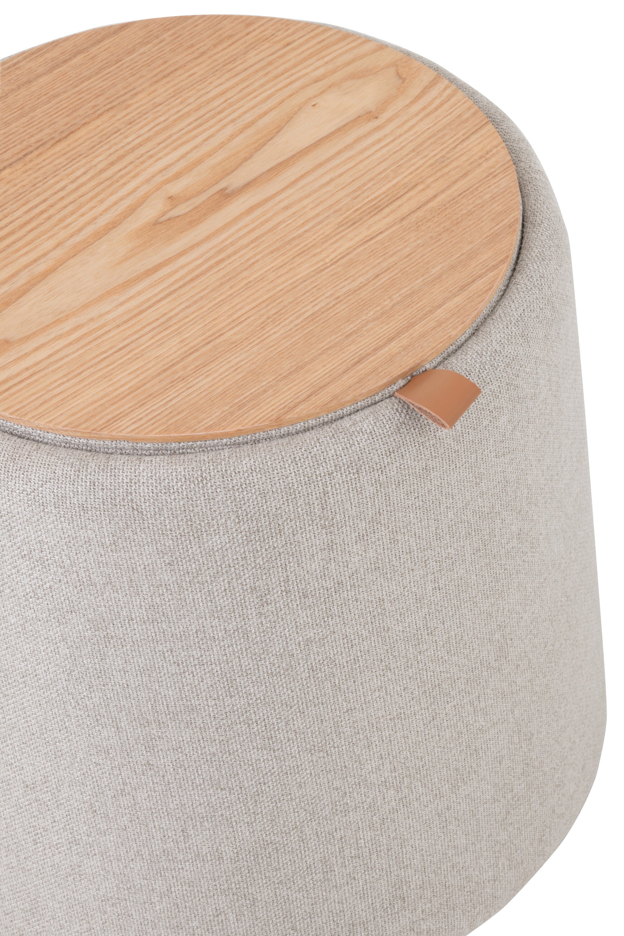 Poef/Bijzettafel textiel/hout beige - J-LINE