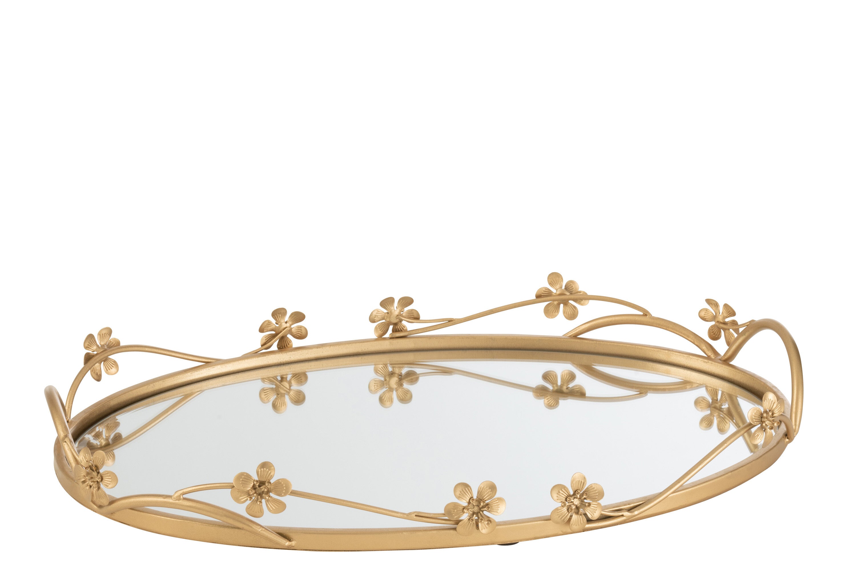 Schaal spiegel Bloemen Goud L - J-LINE
