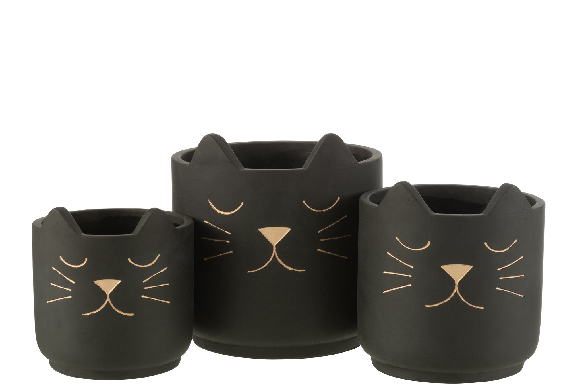 Bloempot Kat Keramiek Zwart/Goud Groot - J-LINE