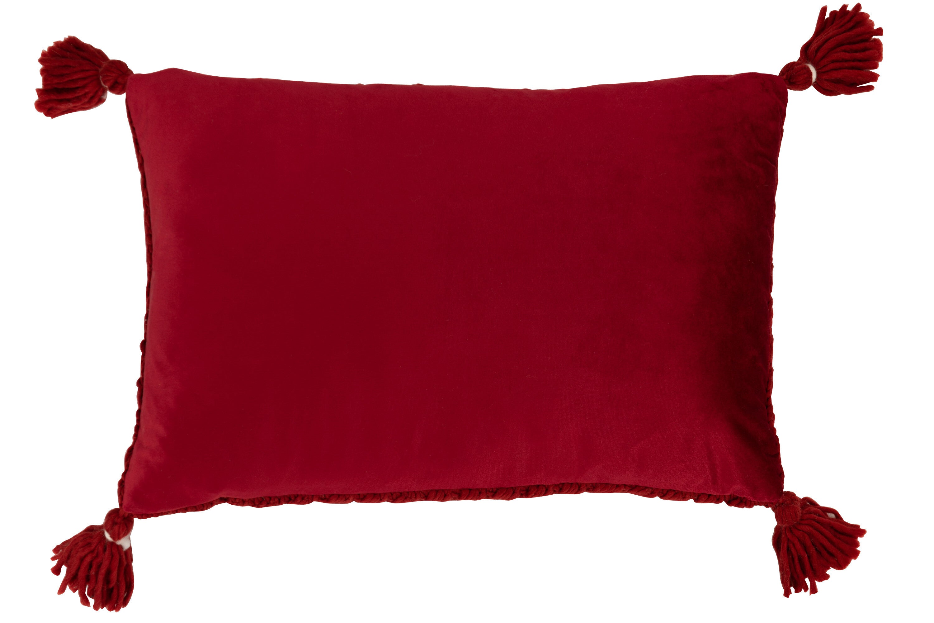 Kussen Gebreid Kwastje Acryl Rood - J-LINE