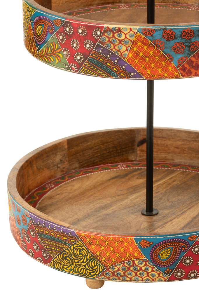 Taartplateau 2 niveaus Delhi Mango Hout Mix - J-LINE