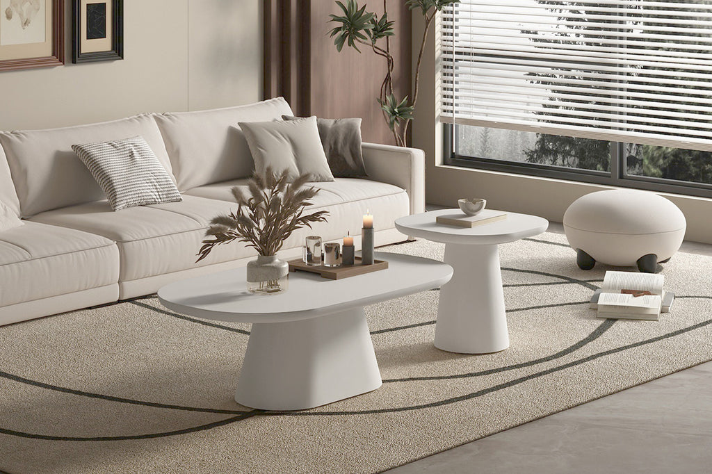 Salontafel 'Tavira' 55 cm Ovaal Cement Wit - RS
