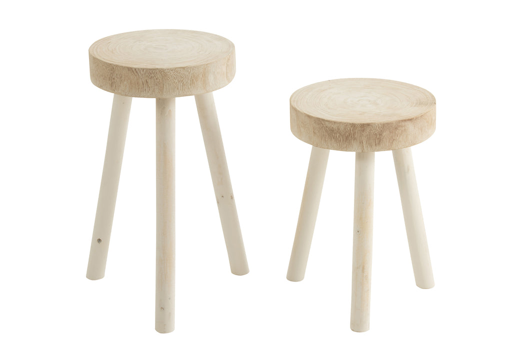 Set van 2 krukjes Paulownia hout wit - J-LINE