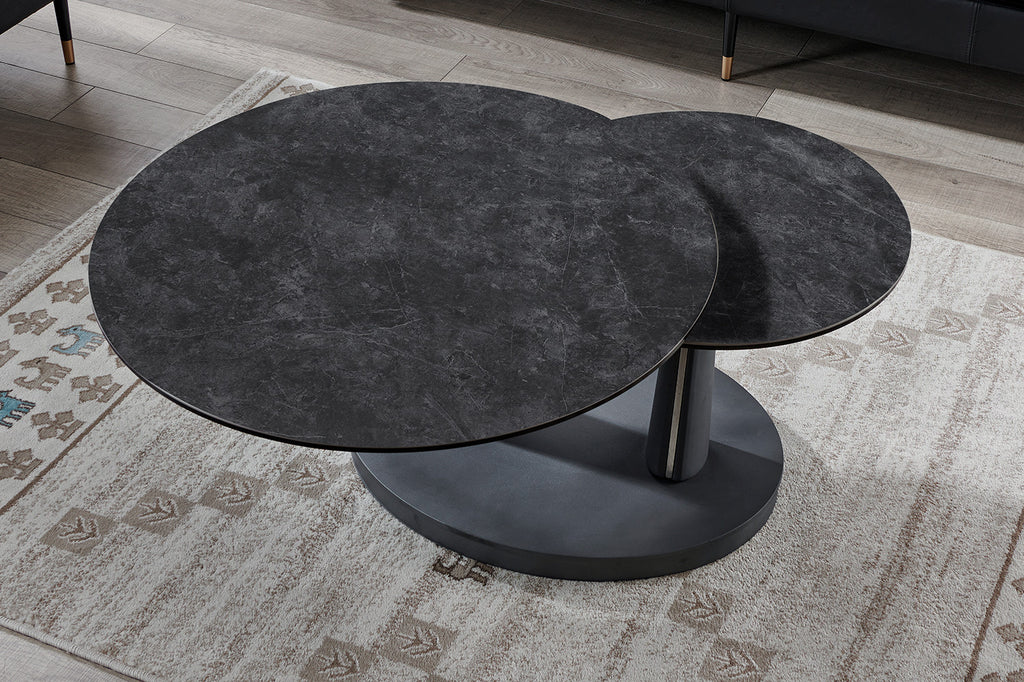 Salontafel 'Sapporo' Rond Draaibaar Steen Donkergrijs - RS