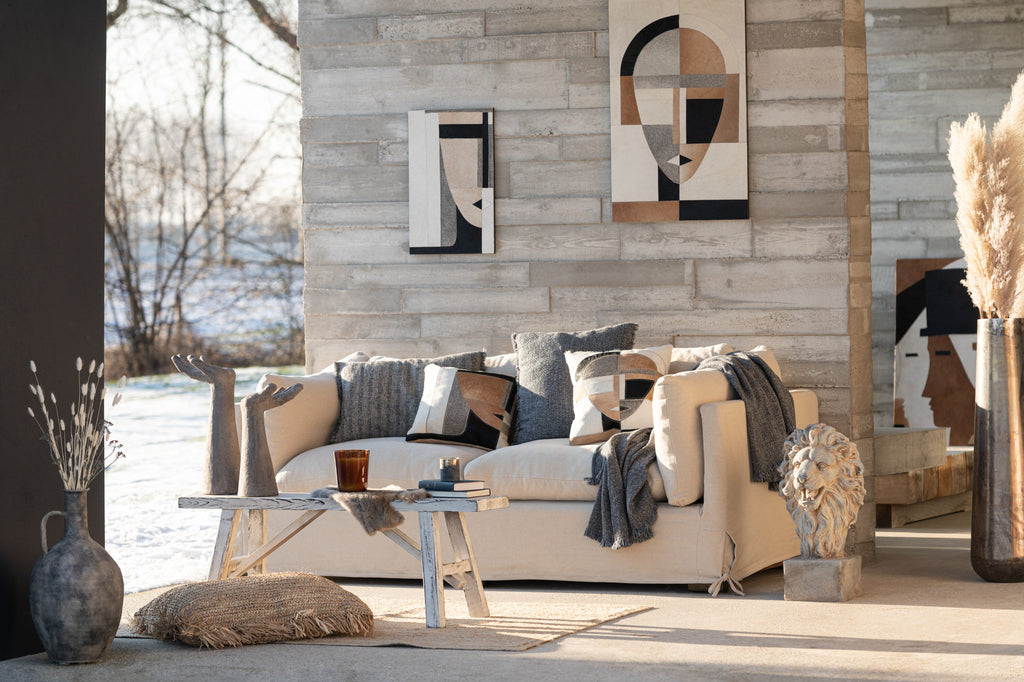 Kussen Etnisch Katoen Blauw/Beige - J-LINE