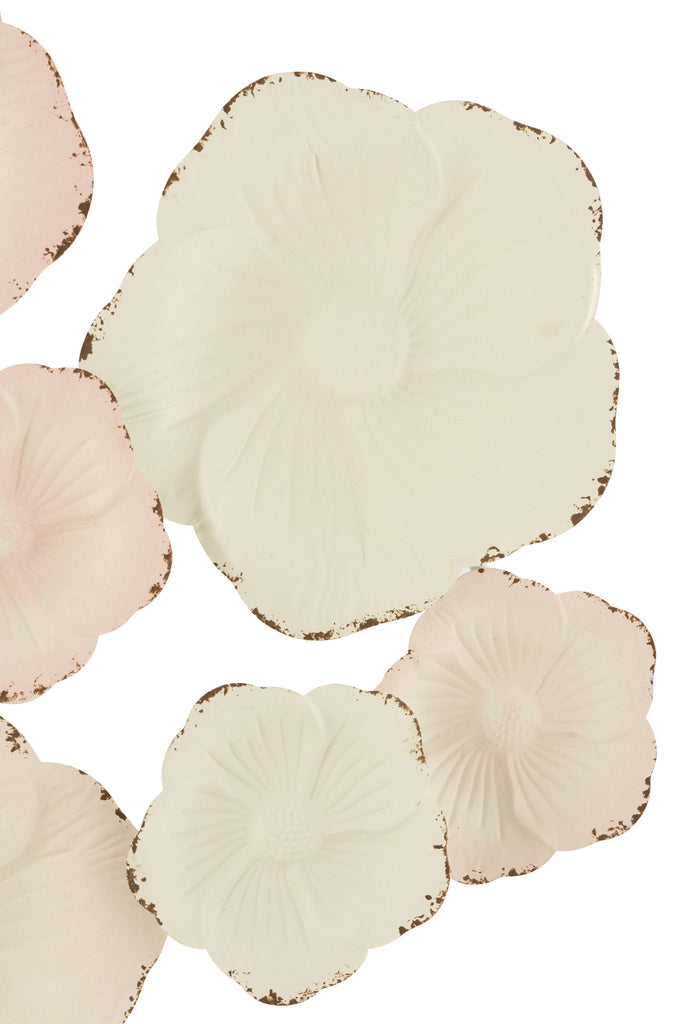 Wanddecoratie Bloemen Metaal Roze/Wit - J-LINE