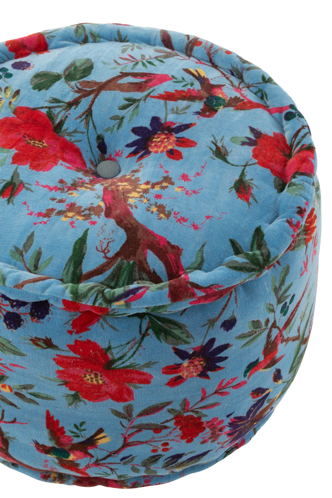Poef vogels/bloemen blauw - J-LINE