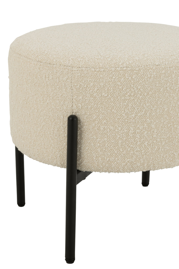 Poef bouclé triplex/polyester wit/zwart - J-LINE