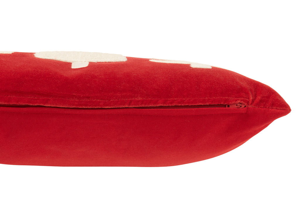 Kussen Kerstbomen Fluweel Rood/Wit - J-LINE