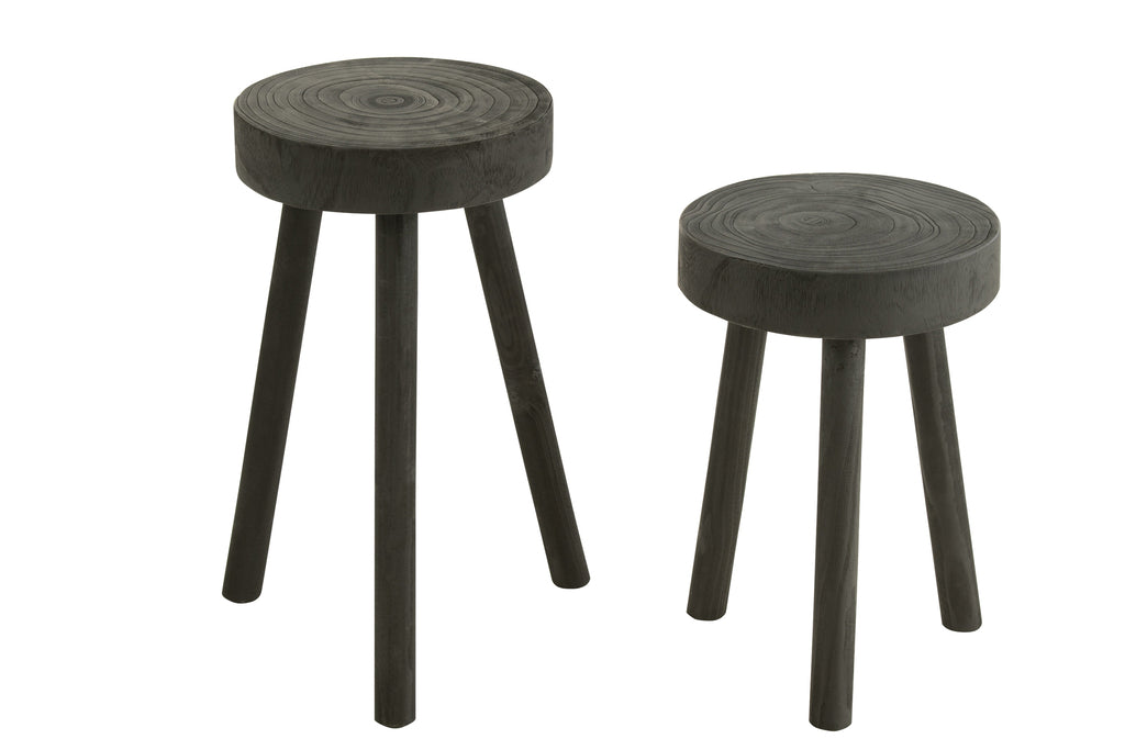 Set van 2 krukjes Paulownia hout zwart - J-LINE